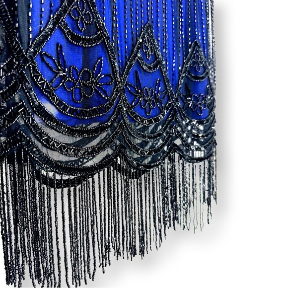 [ AIDEN MATTOX ] Flapper Inspired Royal Blue and Black Beaded Cocktail Dress : 4 - Picture 6 of 7